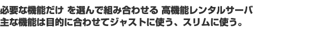 必要な機能だけ を選んで組み合わせる 高機能レンタルサーバ  主な機能は目的に合わせてジャストに使う、スリムに使う。